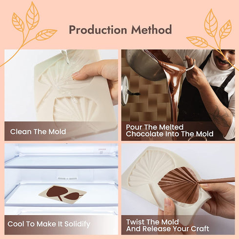 FVVMEED Fan Leaf Silicone Molds Flower Leaf Shape Mould Cake Decorating Jello Cupcake Topper DIY Candy Chocolate Making Ice Cube Tray Sugar Pie Pastry Fondant Pottery Mold Kitchen Baking Tools (A)