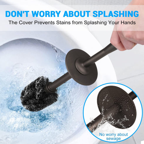 Toilet Brush and Holder 2 Pack, Toilet Bowl Brush with Extra Long Handle, Toilet Scrubber and Covered Holder, Toilet Brushes for Bathroom-Space Saving, Covered Brush, Durable, Deep Cleaning(Bronze)