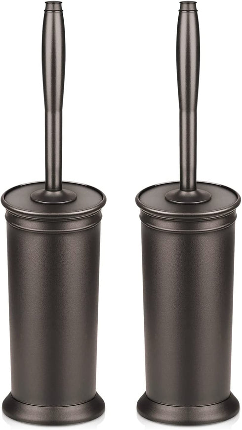 Toilet Brush and Holder 2 Pack, Toilet Bowl Brush with Extra Long Handle, Toilet Scrubber and Covered Holder, Toilet Brushes for Bathroom-Space Saving, Covered Brush, Durable, Deep Cleaning(Bronze)