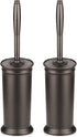 Toilet Brush and Holder 2 Pack, Toilet Bowl Brush with Extra Long Handle, Toilet Scrubber and Covered Holder, Toilet Brushes for Bathroom-Space Saving, Covered Brush, Durable, Deep Cleaning(Bronze)