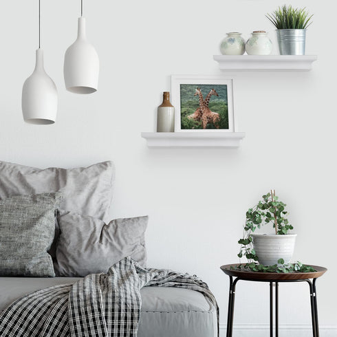 Halter Floating Wall Shelf, Wood Shelves, Floating Shelves for Bedroom, Bathroom, Living Room, and Kitchen, Shelves for Wall Storage, Floating Shelves Wall Mounted, White Wood Wall Storage, Set of 2