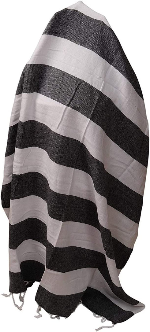 Refined Swagger Turkish Bath Towel Peshtemal Fouta 39" X 71" - 100% Cotton - for Beach Picnic Sarong (Black White)
