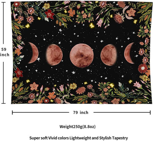 ENJOHOS Moonlit Garden Tapestry Moon Phase Surrounded by Vines and Flowers Black Background Wall Art Hanging for Girls Bedroom Living Room Dorm Decor(79x59 inches,Beautiful Moonlit)