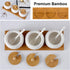 LUEUR Porcelain Condiment Jar Spice Container with Bamboo Lids, Ceramic Spoons & Wooden Serving Tray Ceramic 225ml Sugar Bowl Set of 3 For Kitchen W/Free Blackboard Adhesive Stickers 16 Labels
