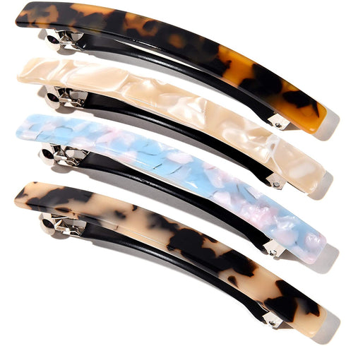 FSMILING 4"long Skinny Hair Barrettes Large Automatic Hair Clip Tortoise Shell Hair Accessories For Women Girls Thick Hair,4 Color Available (4 Packs)