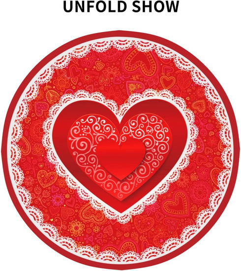 Valentines Day Tablecloth Round 60 inch Wrinkle Free Red Romantic Love Heart Tablecloth Suitable for Kitchen Decorantion / Indoor and Outdoor Dining Table / Party / Picnic