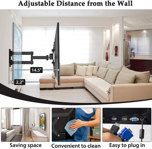 Full Motion TV Wall Mount Articulating Bracket for 13-42 Inch LED LCD OLED Flat Curved Screens, Swivel Tilt Extension Rotation TV Mount Monitor Max VESA 200x200mm up to 44lbs by ERGO-INNOVATE