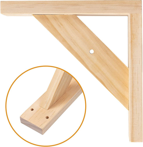 Purife 7 inch Solid Wall Mount Wood Shelf Bracket (Pack of 2) - Hand Made Wooden Shelf Support Brace, Wood Brace, Floating Shelf Supports, Wall Sconce Pendent Lamp Hanging Kit Include Mounting Screws