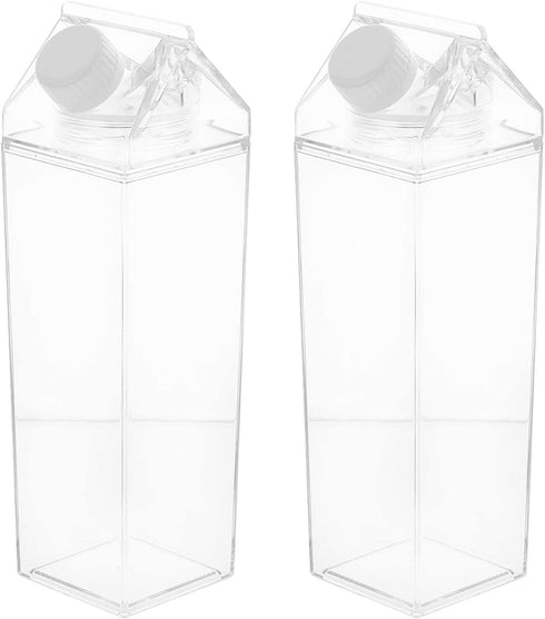 HEMOTON 2Pcs Clear Water Bottle Milk Carton Shaped Water Bottle Reusable Plastic Juice Bottle Beverage Milk Cup for Outdoor Climbing Travel Or Camping 500ml