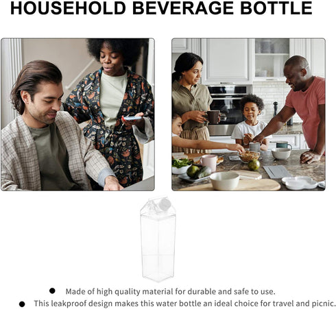 HEMOTON 2Pcs Clear Water Bottle Milk Carton Shaped Water Bottle Reusable Plastic Juice Bottle Beverage Milk Cup for Outdoor Climbing Travel Or Camping 500ml