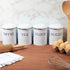 Farmhouse Canister Set, White Metal Kitchen Containers with Lids (4 x 6.3 In, 4 Pack)