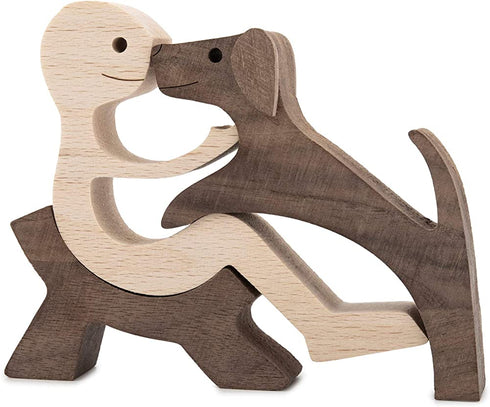 Handmade Wood Decor Sculptures, Sitting Man and Dog Statue, Carved Creative Home Office Gift Decoration Natural ECO Friendly