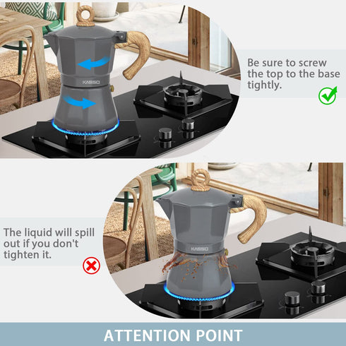 KASSO Stovetop Espresso Maker, 6 Cup Aluminum Moka Pot for Classic Espresso, Italian Coffee Maker for Home and Camping, Easy to Operate & Quick Cleanup (Grey and Burlywood)