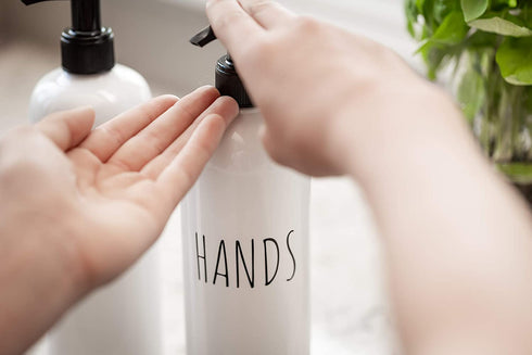Soap Dispenser Bottles Farmhouse Decor Hands and Dishes 16 oz Plastic with Pump | Kitchen Sink, Bathroom| Rust Free and Shatter Proof | 2 Piece Reusable for Hand and Dish Liquid Soap