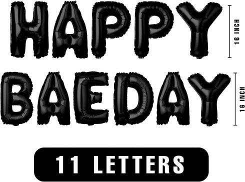 Happy BAEDAY Black Balloon Kit | Valentines Day Balloons | Anniversary Decorations | Best Black Balloons For Him | 16" XO Letter Balloons | Foil & Confetti Balloons | Black Heard Balloons