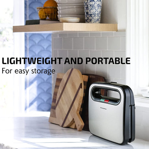 Ovente Electric Indoor Sandwich Grill Maker with Non-Stick Cast Iron Grilling Plates, 750W Countertop Bread Toaster Easy Storage & Clean Perfect for Breakfast Grilled Cheese Egg & Steak, Black GPS401B