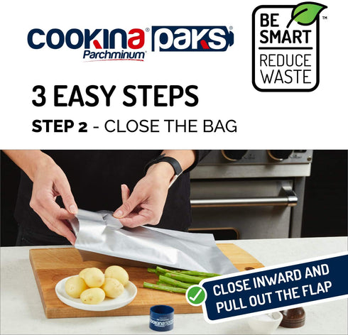 COOKINA PAKS Parchminum Reusable Cooking Bag - 100% Non-Stick Pouch, Steam Cook in Minutes, Easy to Clean and Safe for Microwaves, Electric and Gas Ovens, and Panini Grills