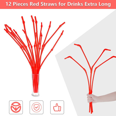 Flexible Drinking Straws Extra Long Plastic Straws for Camping Limited Mobility Situations Dishwasher, Red (12 Pieces,28 Inches)
