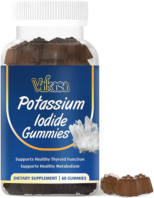 Potassium Iodide Gummies, High Absorption Potassium Supplement with Folate, Vitamins B6, B12, Zinc, L-Tyrosine, Support Thyroid Function, Muscle, Vegan, 60 Gummies