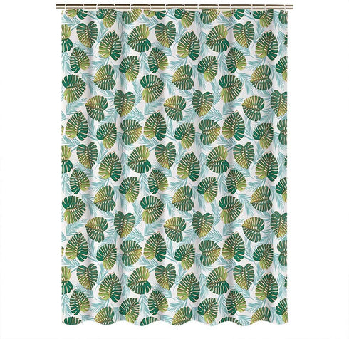 Ufaitheart 42 x 65 Inch Short Shower Curtain Fabric Bathroom Shower Curtain Sets Tropical Leaf Design, Green and OrangeRed
