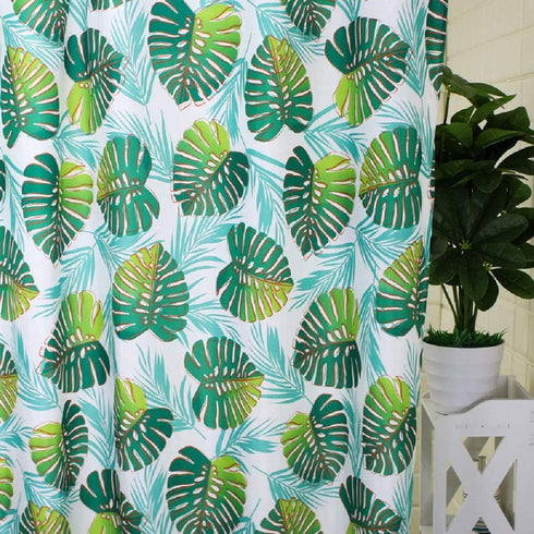 Ufaitheart 42 x 65 Inch Short Shower Curtain Fabric Bathroom Shower Curtain Sets Tropical Leaf Design, Green and OrangeRed