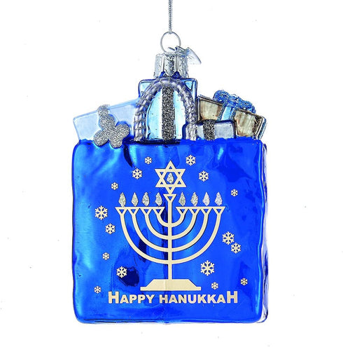 Kurt Adler 4" Noble Gems Happy Hanukkah Glass Gift Bag Ornament (NB1126)