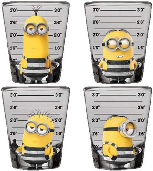 Silver Buffalo Minions Despicable Me Mug Shot 4 Pack Mini Glass Set, 1.5 Ounces