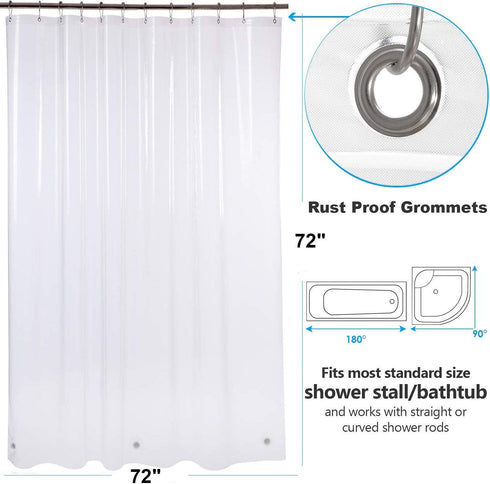 downluxe Clear Shower Curtain Liner 72x72 - PEVA 8 Gauge Duty Weight,with Grommets Holes