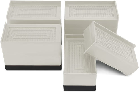 Mopoin Bed Risers Heavy Duty 3 Inch,Pack of 8 Furniture Risers and 4 Pcs Anti Slip Rubber Pads, L'' Side Stackable Risers for Sofa, Bed, Table, Desk and Chair Lifts,Supports Up to 1,300 lbs, White