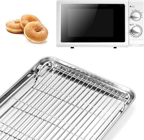 Bastwe Baking Sheet and Cooling Rack Set, Stainless Steel Commercial Grade Cookie Sheet and Rack Set, 12.5 x 10 x 1 inch, Healthy & Nontoxic & Rustproof & Easy Clean & Dishwasher Safe