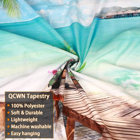 Beach Decor Tapestry, Ocean Sea Tropical Island Palm Tree Scenic View From Balcony Summer Tropical Scenery Wall Hanging Nature Tapestry For Bedroom Living Room Dorm.78x58Inch