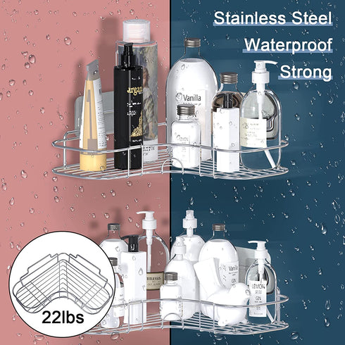 Coidak 2 Pack Shower Corner Caddy Bathroom Hanging Shelf with 4 Traceless Adhesive Hooks, No Drilling Shower Caddy Basket Corner Shelf Stand Storage Organizer for Bathroom Kitchen Toilet
