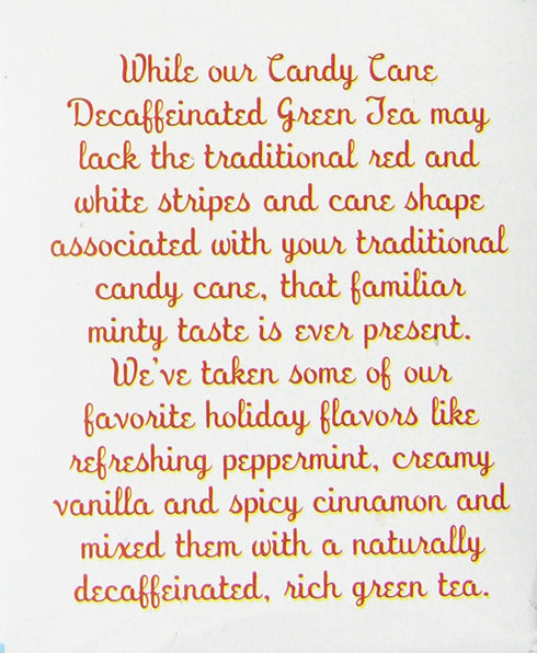 Trader Joes Candy Cane Green Tea Decaffeinated 20 Tea Bags, a Holiday Favorite with Peppermint,vanilla and Cinnamon Flavors