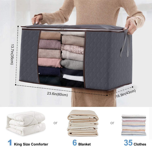 Lifewit Large Capacity Clothes Storage Bag Organizer with Reinforced Handle Thick Fabric for Comforters, Blankets, Bedding, Foldable with Sturdy Zipper, Clear Window, 3 Pack, 90L, Grey