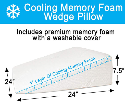Bed Buddy Memory Foam Wedge Pillow with Memory Foam Pillow Cover Cooling Triangle Pillow Wedge for Back Support Comfortable Sleeping Reading and Post Surgery Recovery 7.5", White