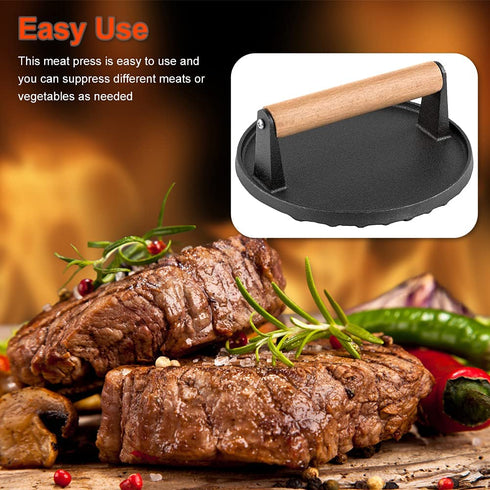 Hovico Cast Iron Grill Press, Heavy Duty Multi Functional - Meat Press, Sandwich & Bacon Press - Burger Press Patty Maker for Kitchen
