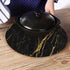 Round Cork Placemats for Dining Table Set of 4-13.7"Large Circles for Cork Hot Pads/Pots/Plates-Washable Waterproof Wipable Non Slip Stain for Kitchen Dining Table-Black Marble Golden Texture Pattern