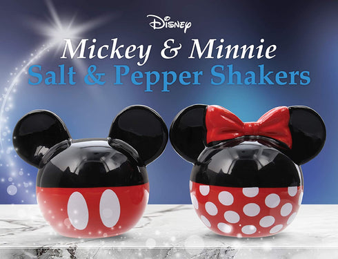 Disney Salt and Pepper Shakers Set Ceramic Minnie and Mickey Mouse Salt and Pepper Shakers, Perfect for Any Tabletop Easy to Fill Red/Black, Glossy Finish