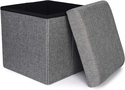 RONSTA Storage Ottoman, Foldable Cube Ottoman with Storage for Children, Foot Rest, Cloth Foot Stools and Ottomans with Memory Foam and Faux Linen Seat 12"X12"X12"(Linen-Gray)