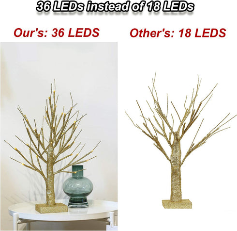 Brightdeco Lighted Gold Glitter Birch Tree 18" H 36 LED Artificial Bonsai Lamp Money Tree for Indoor Use Great Décor for Home Bedroom Halloween Thanksgiving Christmas Easter Wedding Party Warm White
