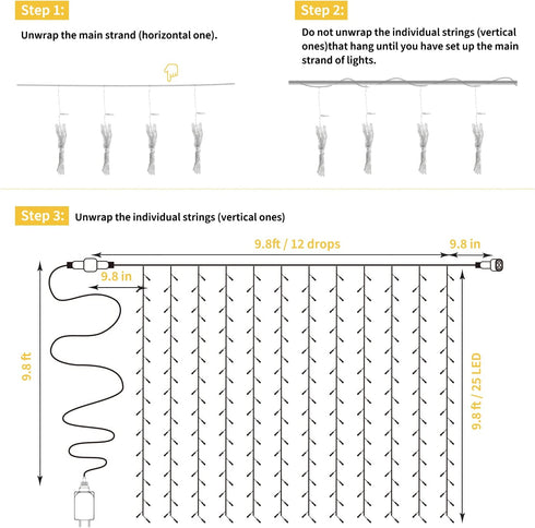 Brightown Hanging Window Curtain Lights 9.8 Ft Dimmable & Connectable with 300 LED, Remote, 8 Lighting Modes, Timer for Bedroom Wall Party Indoor Outdoor Decor, Warm White(Curtain is Not Included)