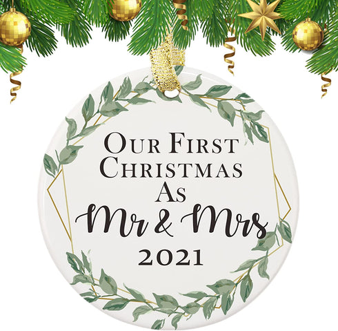 Moblade Our First Christmas As Mr & Mrs 2021 Christmas Ornament, for Couples Newlyweds Married, Wedding Decoration Ornament, Wedding Keepsake Ornament 2021
