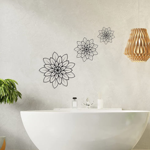 3 Pieces Metal Wall Art Metal Flowers Wall Decor Metal Wall Art Floral Home Decoration for Bedroom Living Room, Bathroom, Kitchen, Outdoor (Black)
