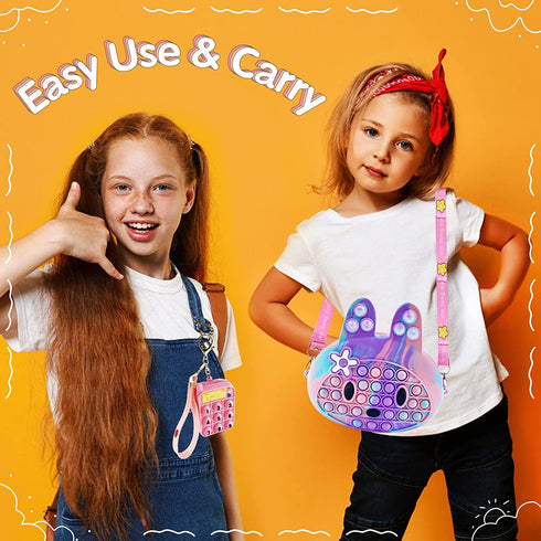 Exun Pop Crossbody Purse Bags Fidget Toy Pack, Push It Bubble Popper Sensory Easter Basket Stuffers Bunny Shoulder Bag for Girls Kids, Figetget Toys for Party Favors, Classroom Prizes, Birthday Gift