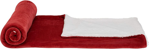 Amazon Basics Ultra-Soft Micromink Sherpa Blanket - Throw, Red