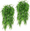 2 Pcs Artificial Plants Hanging Vines Ferns Outdoor UV Resistant Fake Hanging Plant Faux Hanging Boston Fern Flowers Vine Plastic Plants for Wall Indoor Hanging Baskets Wedding Garland Decor