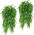 2 Pcs Artificial Plants Hanging Vines Ferns Outdoor UV Resistant Fake Hanging Plant Faux Hanging Boston Fern Flowers Vine Plastic Plants for Wall Indoor Hanging Baskets Wedding Garland Decor