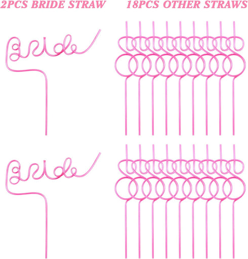 Bride Straw Bachelorette Party Supplies Diamond Straws 20PCS Plastic Drinking Smoothie Straws Bridal Shower Favors Supplies Hen Party Decorations Bride to Be Gift Pink