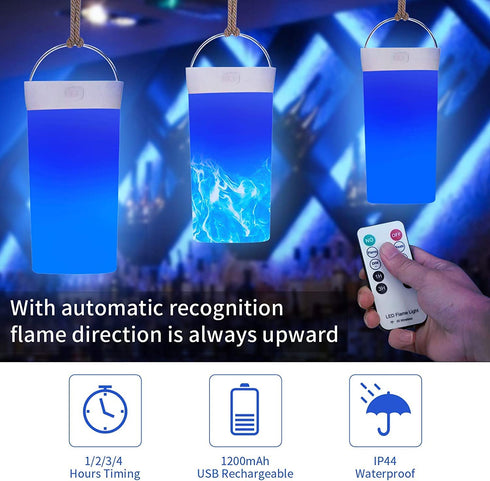 LED Flame Lights, Battery Operated Flame Lamps, Flickering Fake Fire Lamps with Remote Control and Timer, Waterproof Indoor/Outdoor Lantern Hanging Lamps Fireplace Romantic Light for Home Party Bar