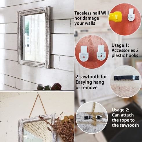 AAZZKANG Wood Mirror with Frame Rustic Wall Mirror Rectangle Decorative Farmhouse Bedroom Bathroom Hanging Mirror Home Wall Decor